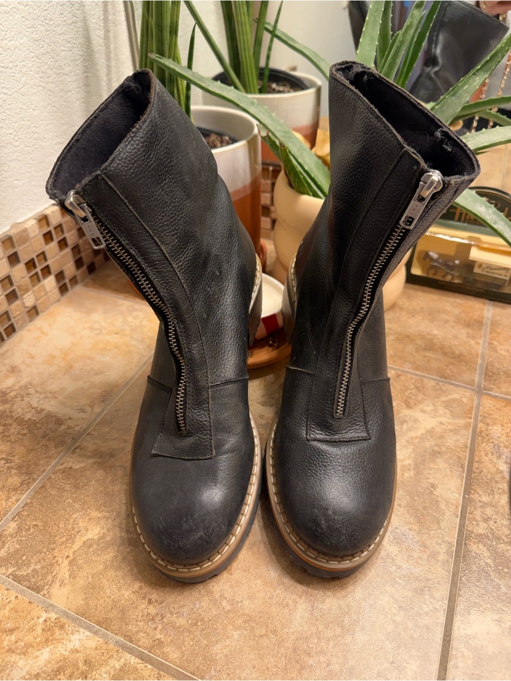 Black Leather Zip-Front Women's Ankle Boots